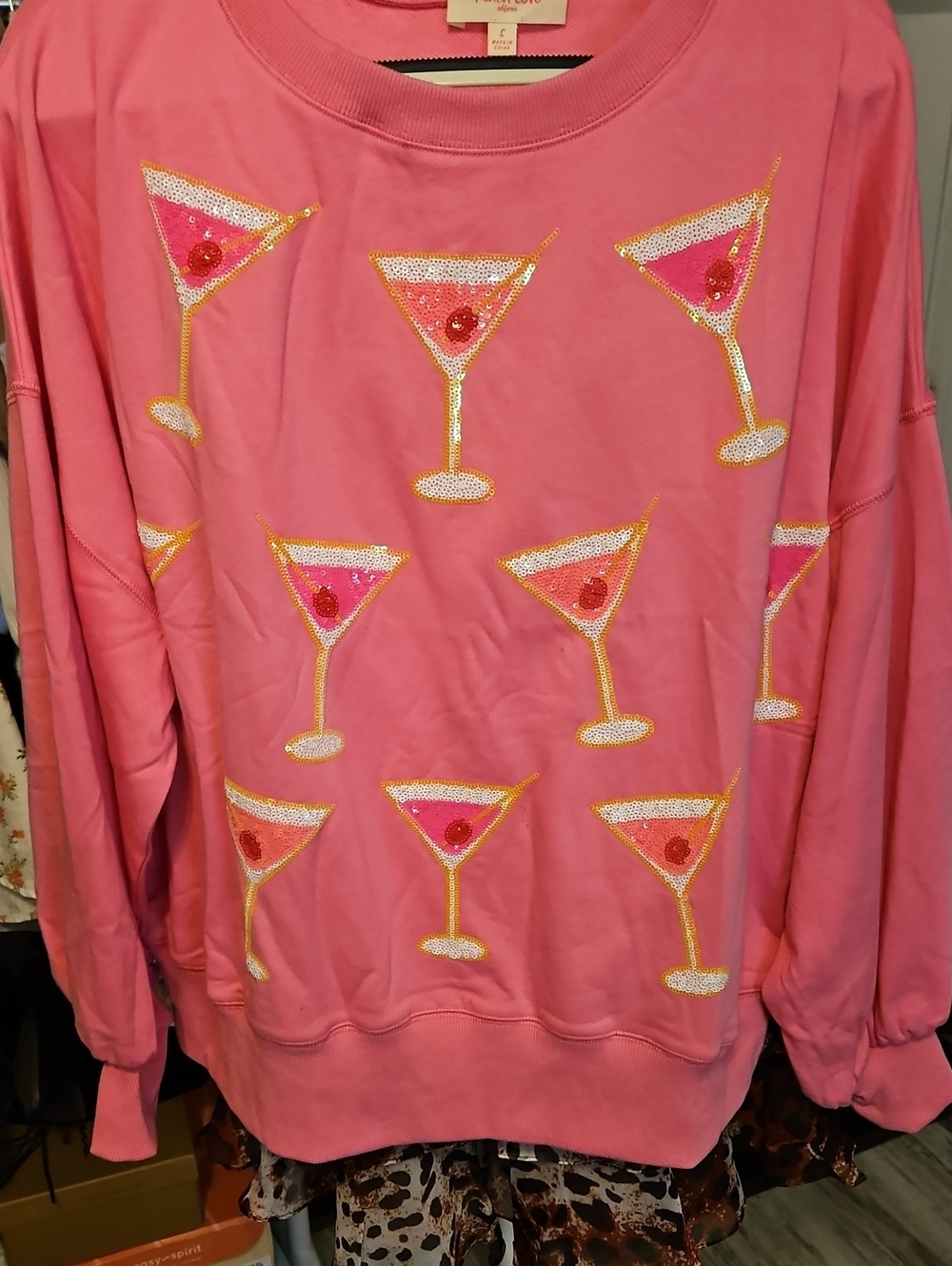 CASEPACK SALE*Pink Sequin Martini Sweatshirt - Charming Graphic Women's Sweater